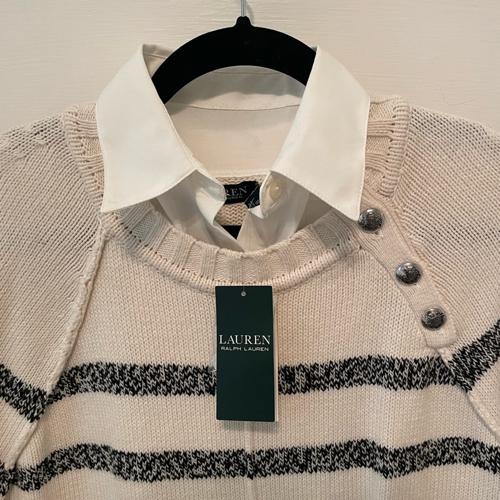 NWT Ralph Lauren Stripped Sweater with Faux Collar